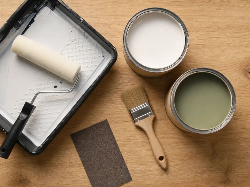 Organizar os materiais e proteger o ambiente é o primeiro passo da pintura – Foto: AI generativa