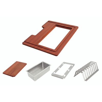 Kit Pia Acessorios Aco Inox Acetinado Tabuamadeira Vazada 42X32cm