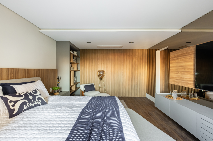1. Piso flutuante não é um material, é um sistema de instalação – Foto: Robson Figueiredo | Projeto: Luma Adamo Arquitetura