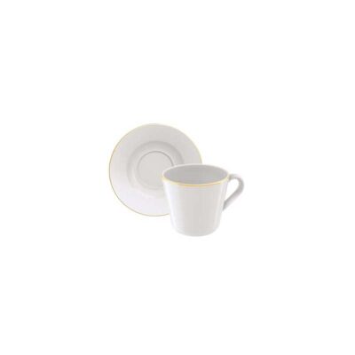 Conjunto Xicara E Pires Cha Filetado Elisa Porcelana Borda Dourada 185ml