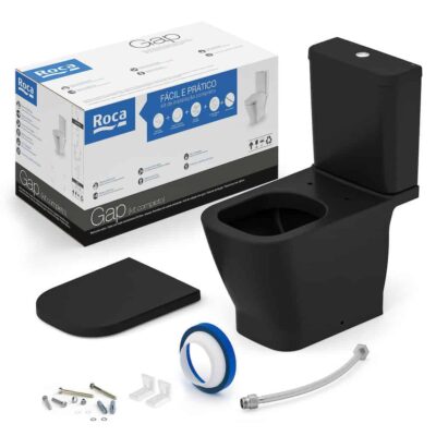 Kit Bacia com Caixa Acoplada Assento Termofixo Queda Amortecida Gap Black Matte C323723008 Roca