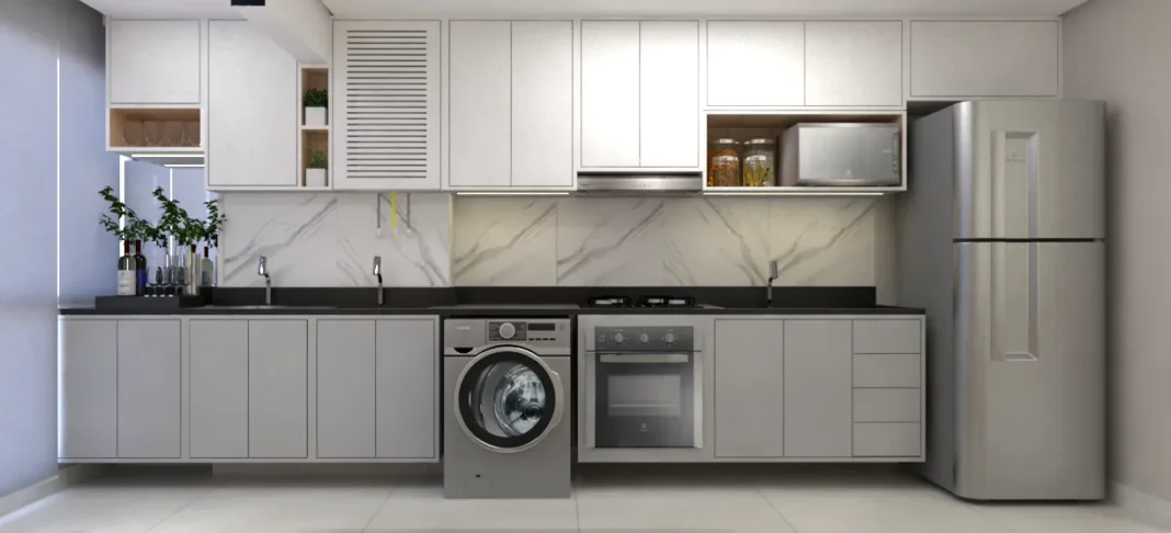 Cozinha com lavanderia: 20 fotos + dicas para organizar e separar os ambientes