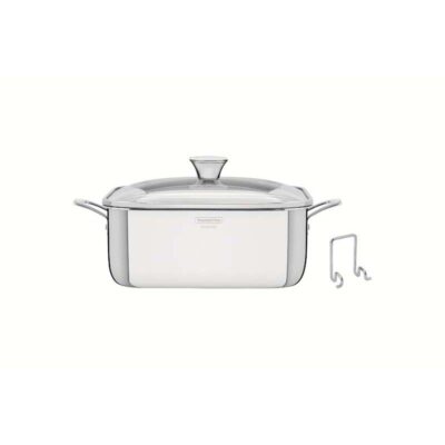Cacarola Grano Quadrada Aco Inox Corpo Triplo Alcas E Tampa Vidro 4L